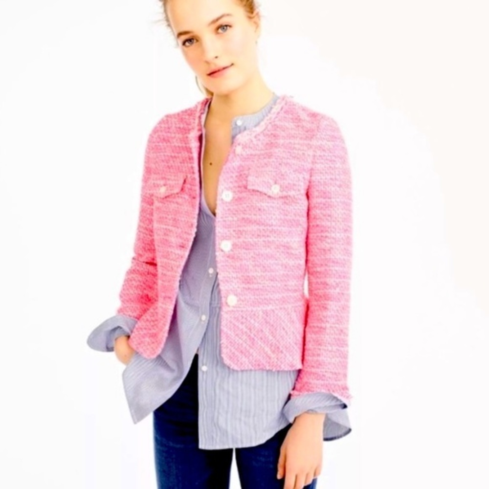 J. Crew Neon Pink Tweed Peplum Lady Jacket 2
